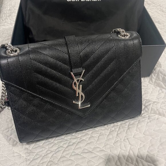 YSL - Grain De Poudre Textured Mixed Matelasse Triquilt Medium Monogram Satchel - Picture 1 of 9
